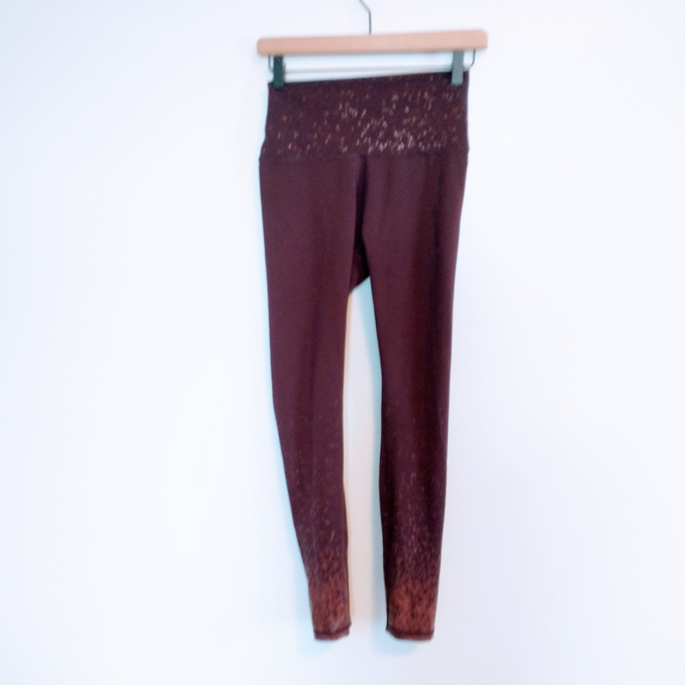 Z by Zobna purple high waisted leggings with gold flake detail on the legs, size